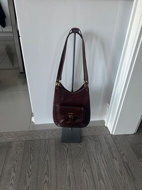 Brown Leather Shoulder Bag with Front Pocket
